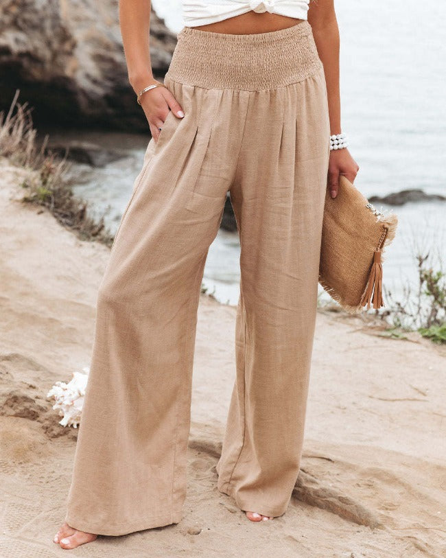 Comfortabele Broek met Hoge Taille - Licht, Ademend met Wijde Pijpen
