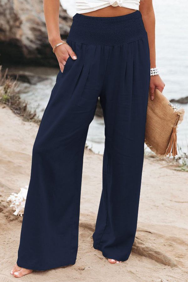 Comfortabele Broek met Hoge Taille - Licht, Ademend met Wijde Pijpen