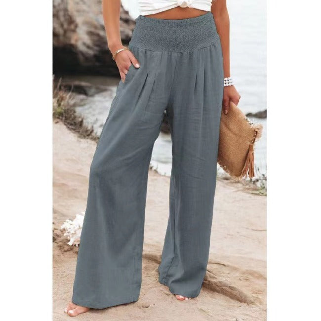 Comfortabele Broek met Hoge Taille - Licht, Ademend met Wijde Pijpen