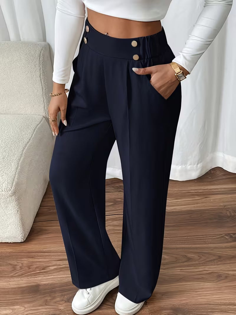 High waist pantalon dames met knoopdetails