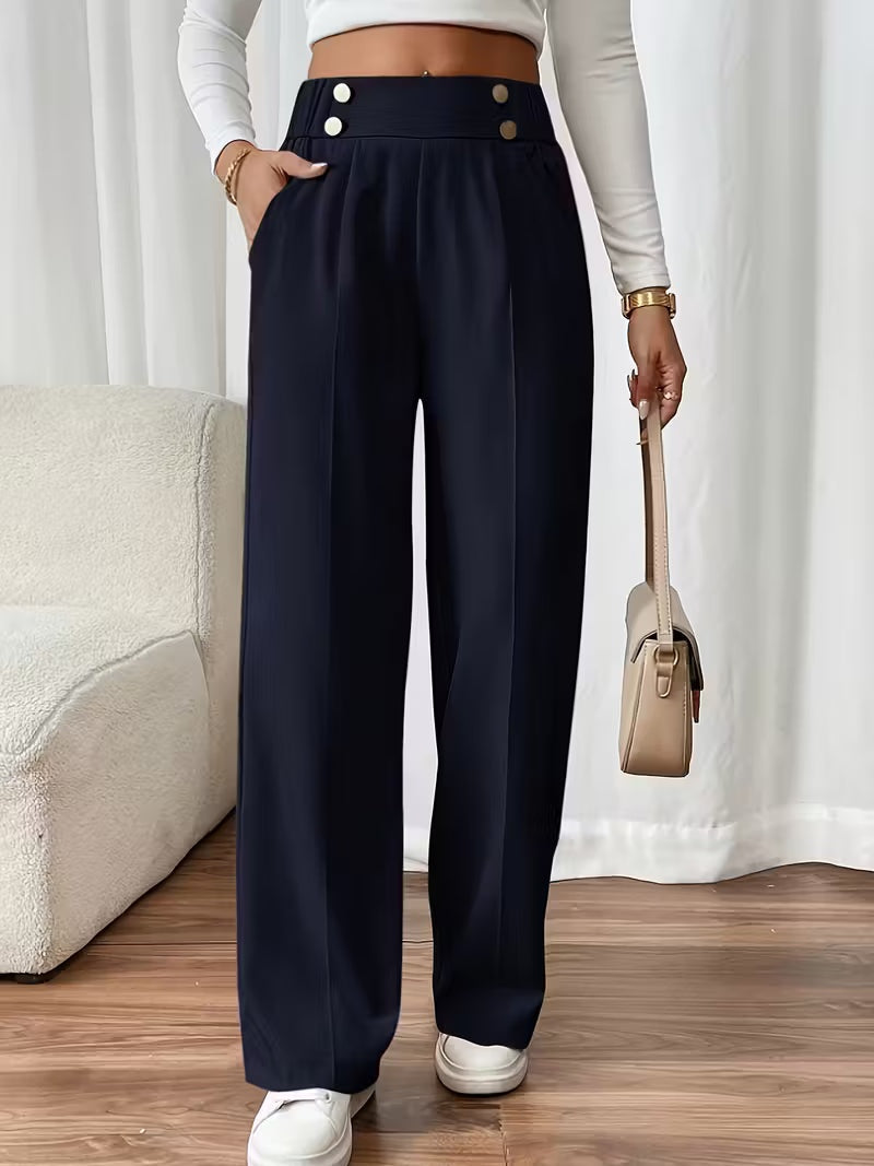 High waist pantalon dames met knoopdetails