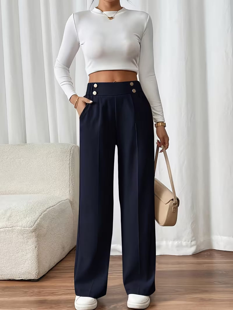 High waist pantalon dames met knoopdetails