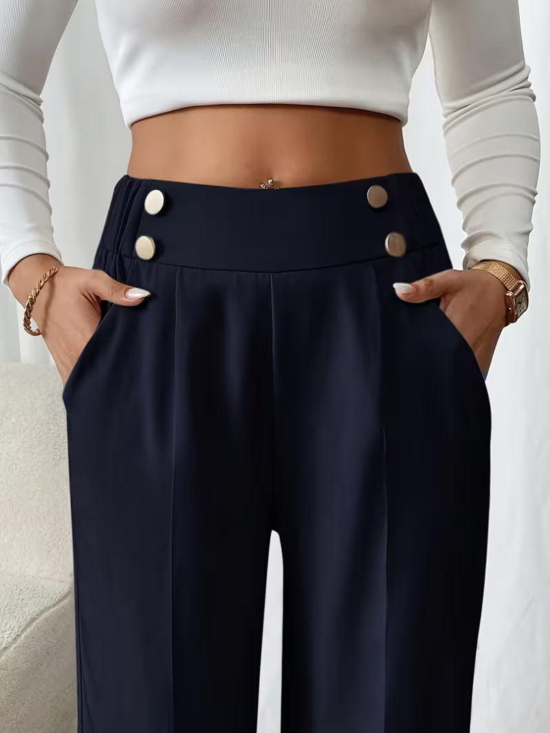 High waist pantalon dames met knoopdetails
