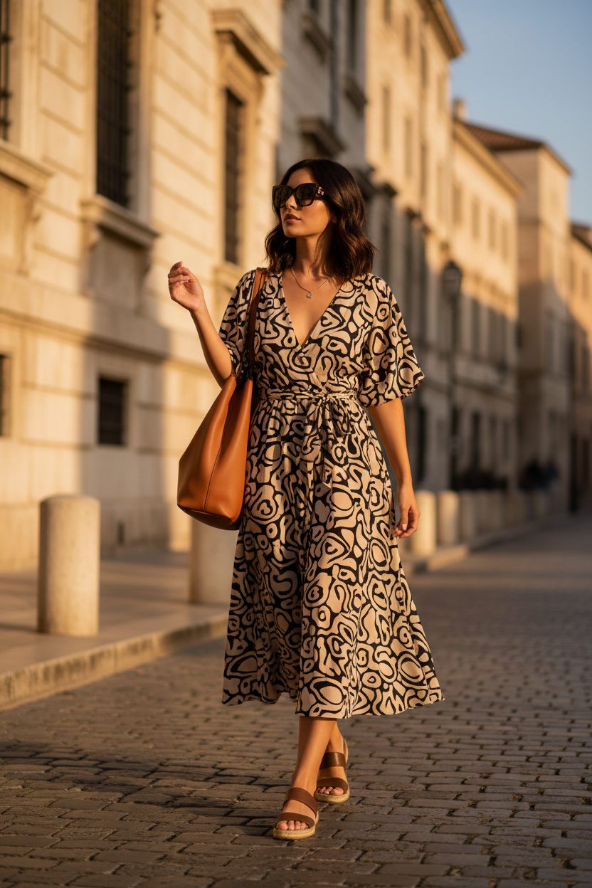 Zandprint jurk buiten Europese stad